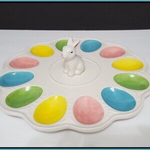 NEW RARE Finch + Robin Bunny Easter Deviled Egg Plate 11.75'' Ceramic NIB